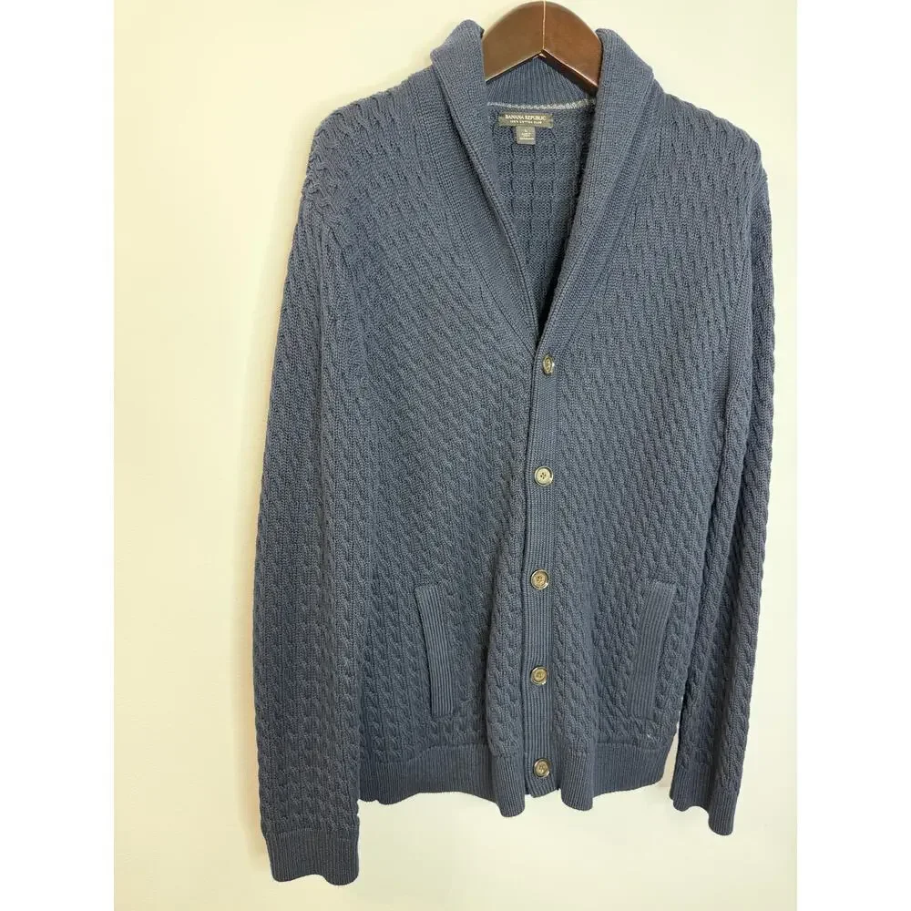 Banana Republic Cable-Knit Shawl-Collar Cardigan Blue Sz L